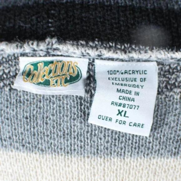 Collections Etc Color Block Open Cardigan Black Gray Off White Stripes Size XL - Picture 6 of 6